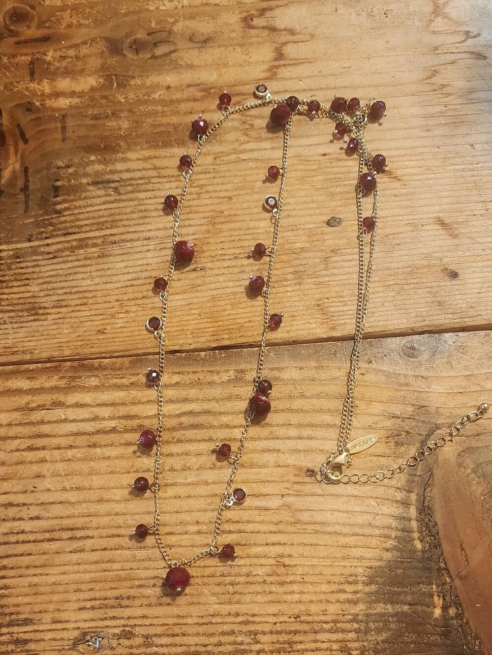 Gold-Plated Necklace with Deep Red Glass Beads